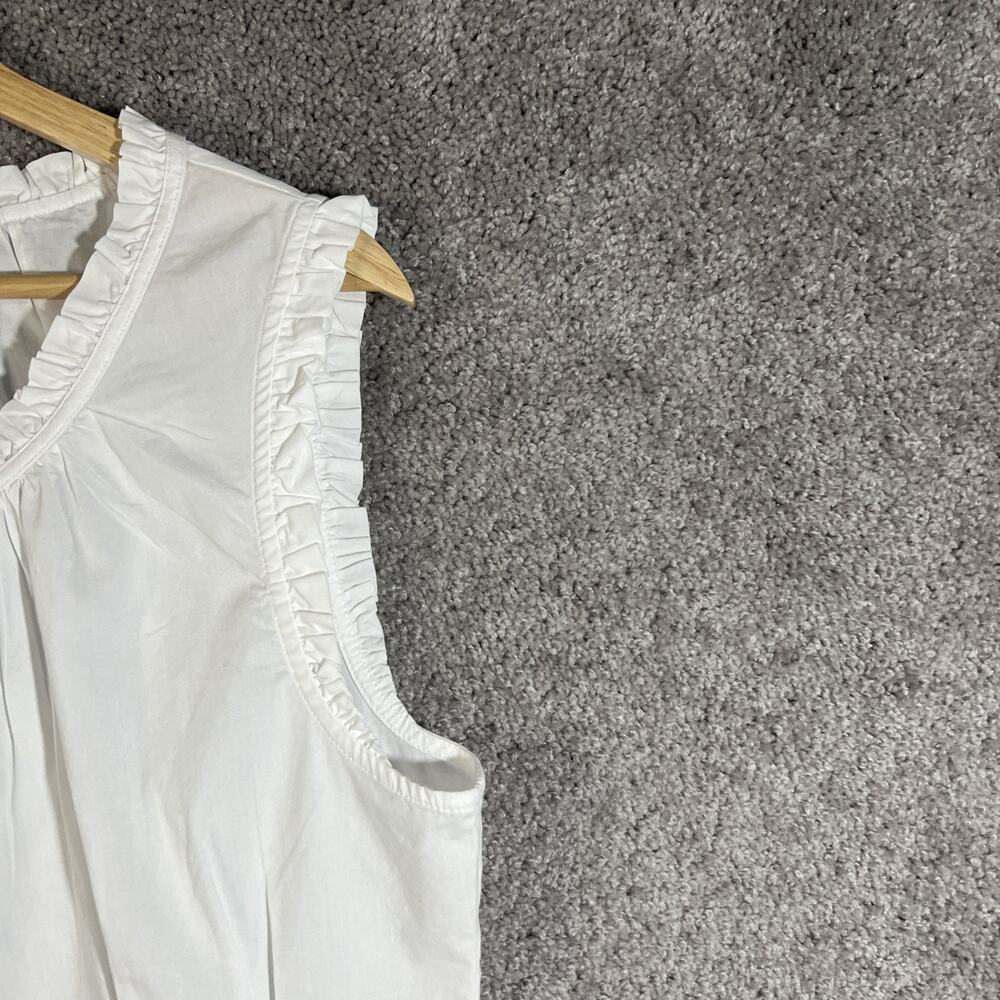 J.Crew Women’s 14 White Sleeveless Ruffle Neck Button Front Tie Blouse Top - Picture 4 of 11